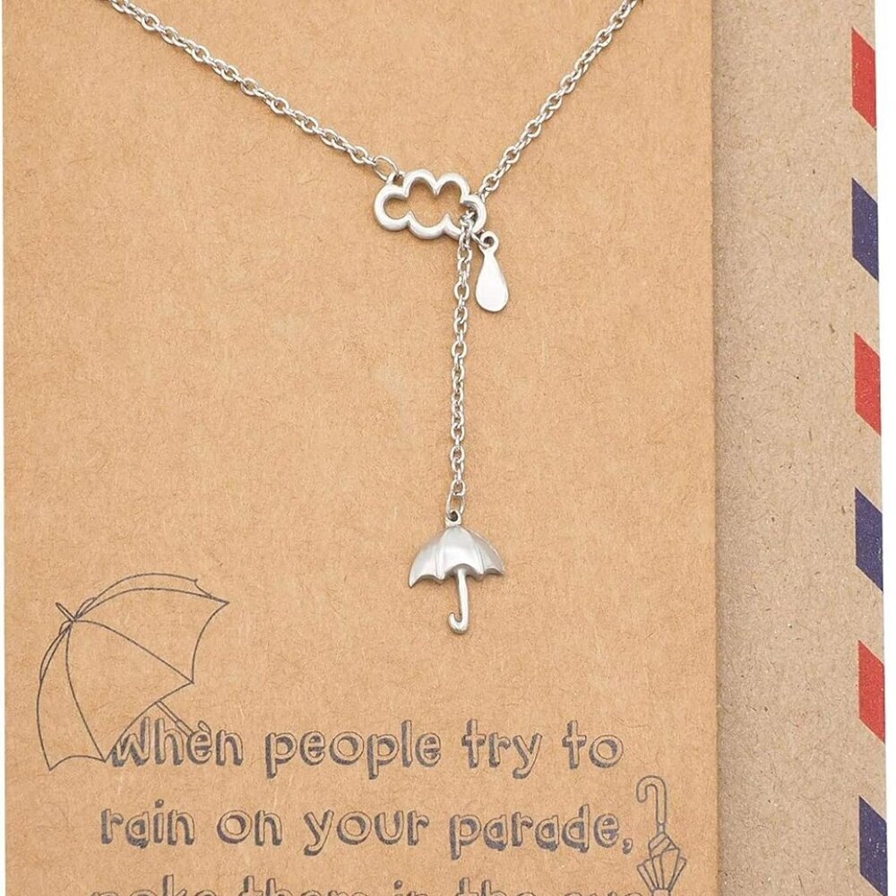 Cloud Rain and Umbrella Charms Pendant, Lariat Necklace, Birthday Gifts for Best